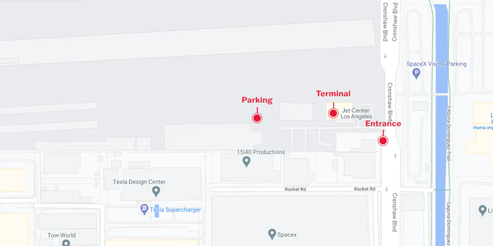 Hawthorne Airport Jet Center LA Map - Advanced Air Flights to Hawthorne, Los Angeles