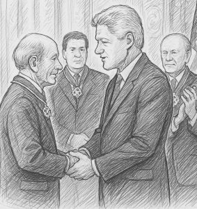Edgar Wayburn receiving the Presidential Medal of Freedom from President Bill Clinton, 1999.