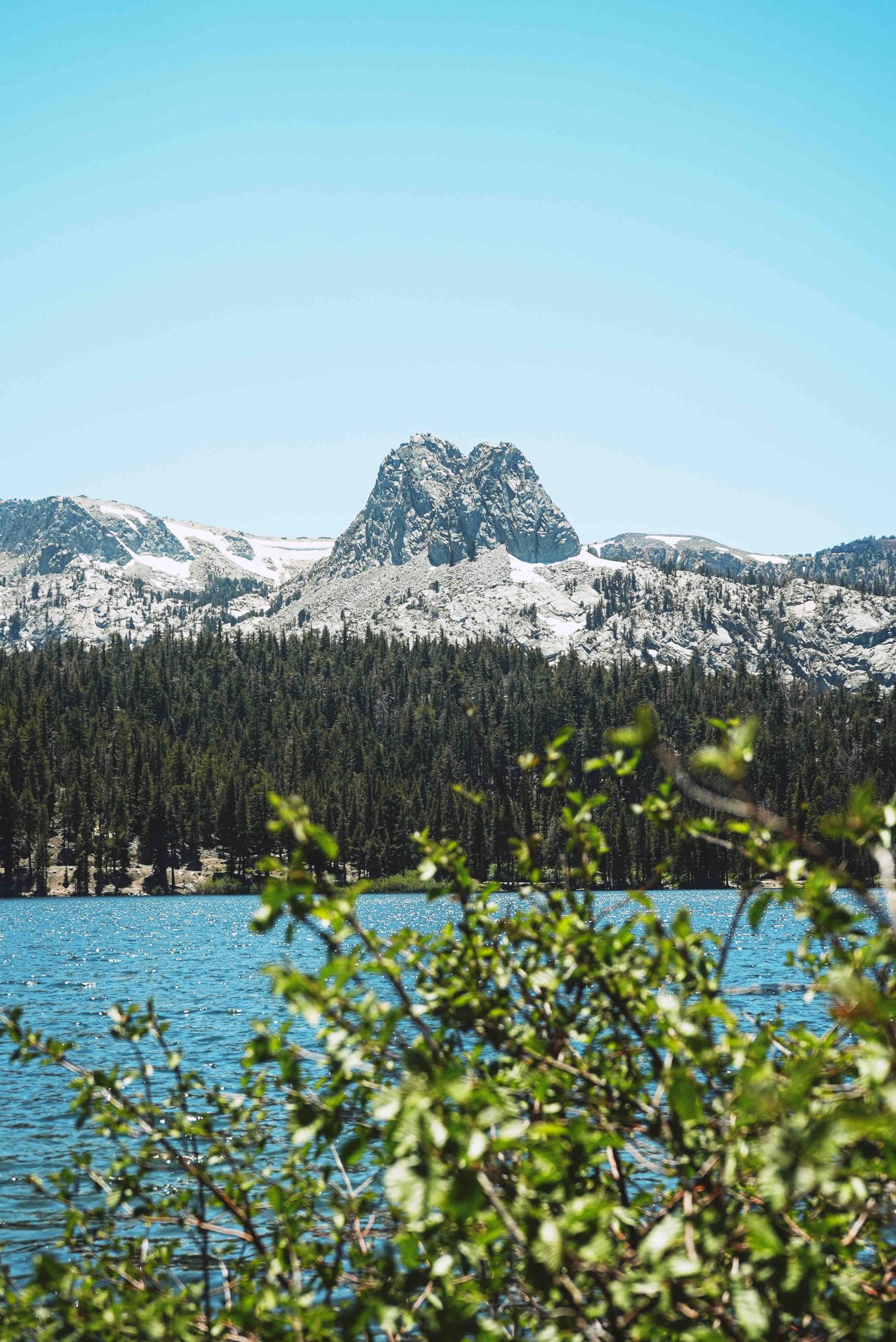 Crystal Crag rising above an alpine lake in the Mammoth Lakes Basin